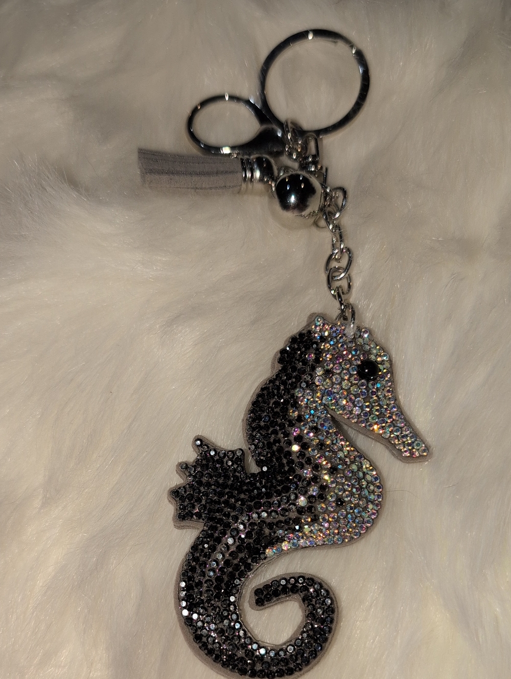 Seahorse Crystal Keychain Bag Charm - Black and Silver